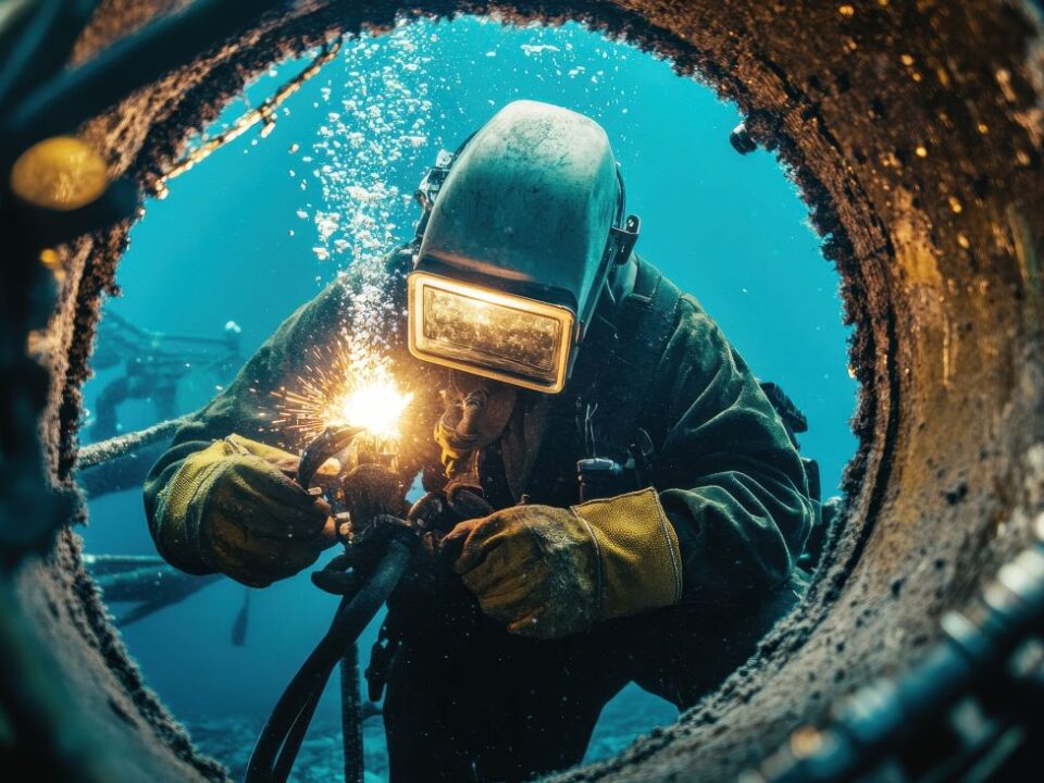 Underwater welder conducts essential repairs
