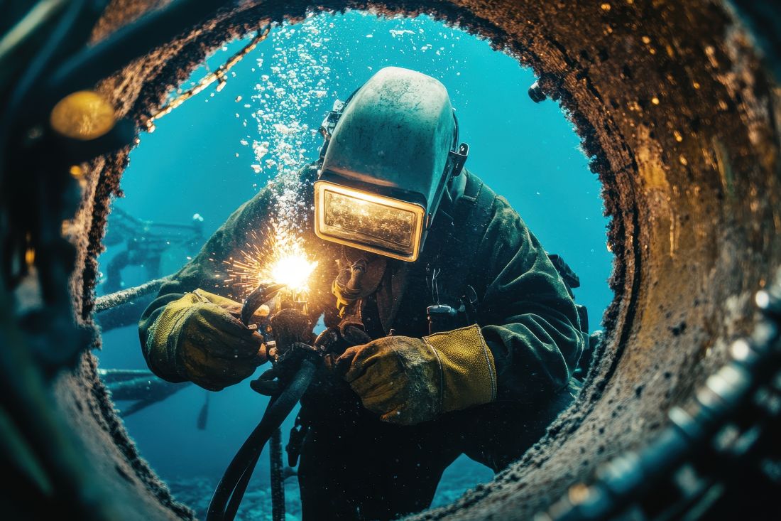 Underwater welder conducts essential repairs